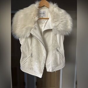 Y2K Guess faux fur and vegan leather asymmetrical zip cream vest